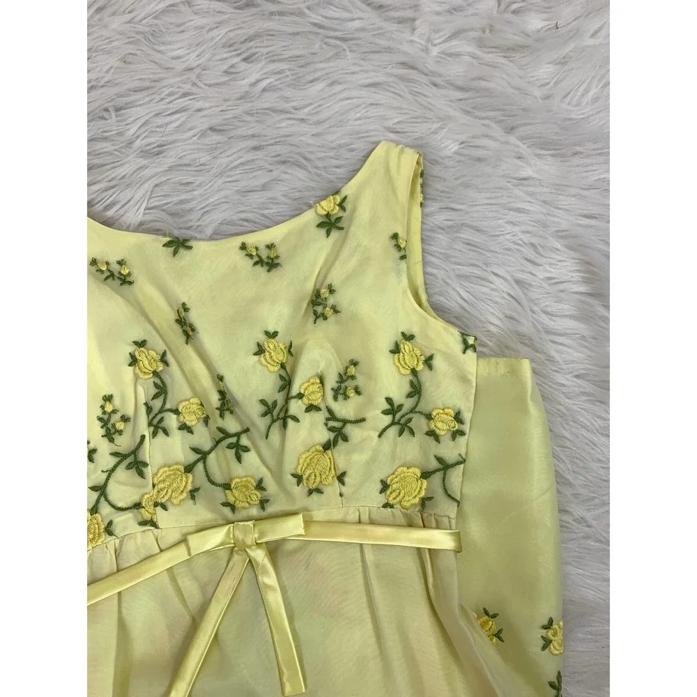 Vintage 50s 60s Bridgerton Jane Austen Regency Midcentury Maxi Yellow Dress ~XS - Picture 10 of 14